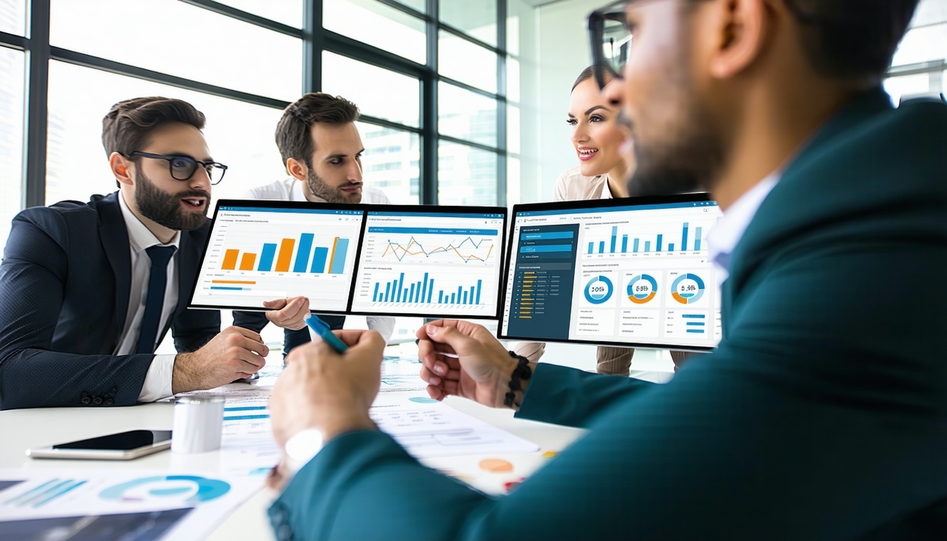 A team of financial services professionals collabo